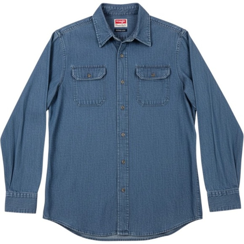 Wrangler Premium‎ Quality Comfort Flex Long Sleeve Denim Shirt Men's Medium Blue